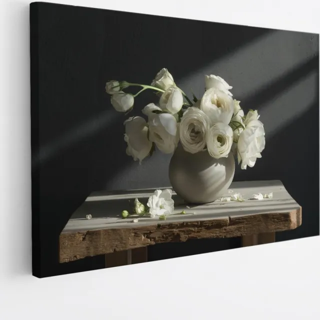 Saammp Canvas Schilderij - Bloemen in een vaas in zonsopgang - Natuur - 50x40 - Foto op canvas - Wanddecoratie - Muurdecoratie Woonkamer - Kantoor Decoratie Multicolor