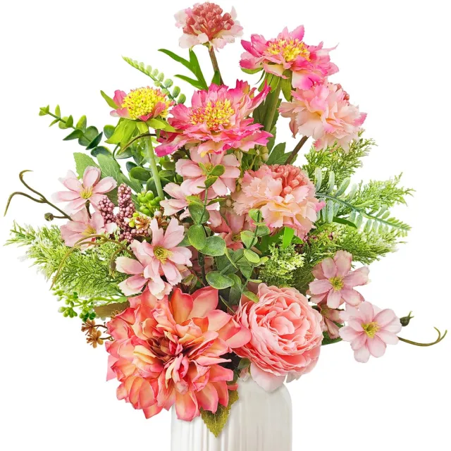 Famanu Kunstbloemen, lente boeket met wilde bloemen, kunstzijden decoratie voor kamer en tafel (roze)