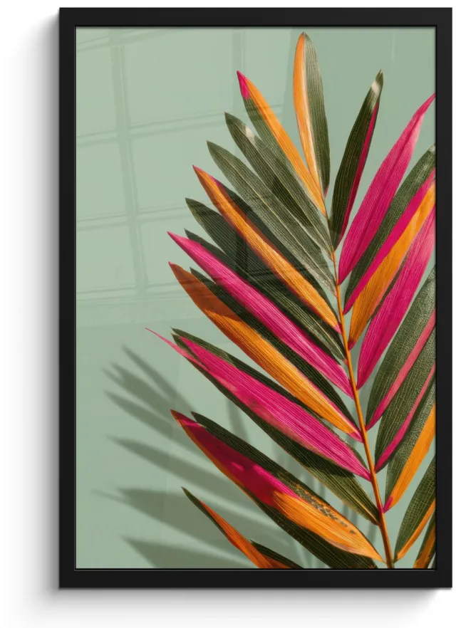 FrameYourWall Poster in lijst - Fotolijst 40x60 cm - Posters - Tak - Bladeren - Kleurrijk - Schaduw - Posterlijst zwart - Decoratie - Wanddecoratie woonkamer - Muurdecoratie slaapkamer