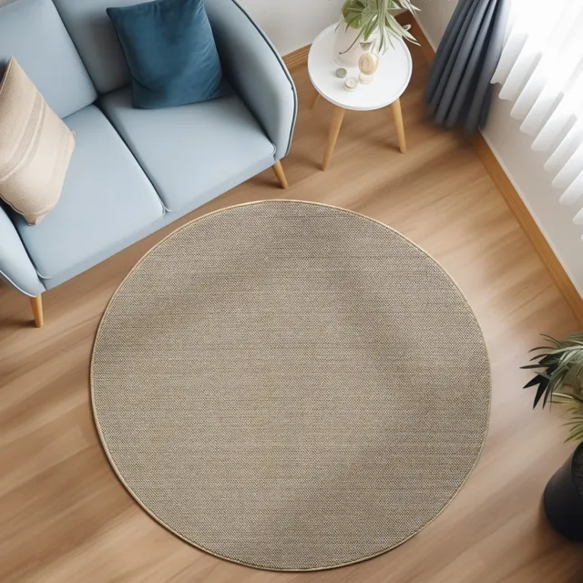 flycarpets Rond Flycarpets Laagpolig vloerkleed - Gevlochten - Handgeweven Look - Beige 200x290 cm