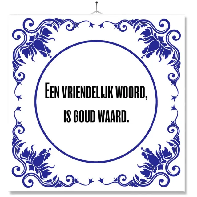 MC Living Tegel Met Opdruk | Een Vriendelijk Woord | Cadeau | Inclusief Geschenkdoos | Standaard | Ophangsysteem Multi-Color