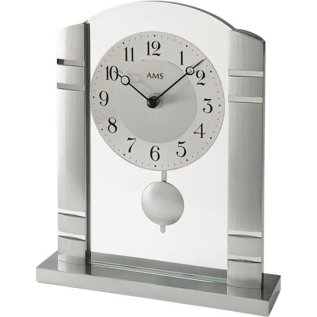 AMS Tafelklok 1118 - Tafelklok met leuke slinger - Zilver 23 cm - kwaliteitsmerk AMS Zilverkleurig