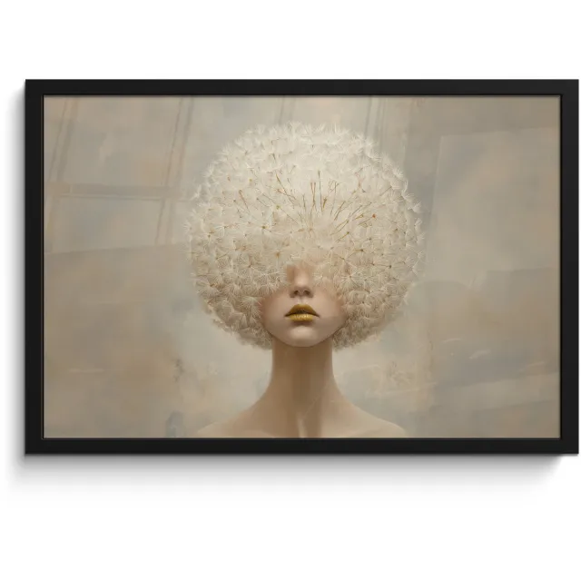 FrameYourWall Poster in lijst - Fotolijst 60x40 cm - Posters - Dromerig - Beige - Paardenbloemzaadjes - Posterlijst zwart - Decoratie - Wanddecoratie woonkamer - Muurdecoratie slaapkamer