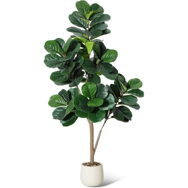 HOERFURIY 150 cm kunstplanten, kunstmatige vijgenboom met witte pot, grote kunstboom, nepplanten, plastic planten, kunstplanten voor binnen en buiten, slaapkamer, woondecoratie