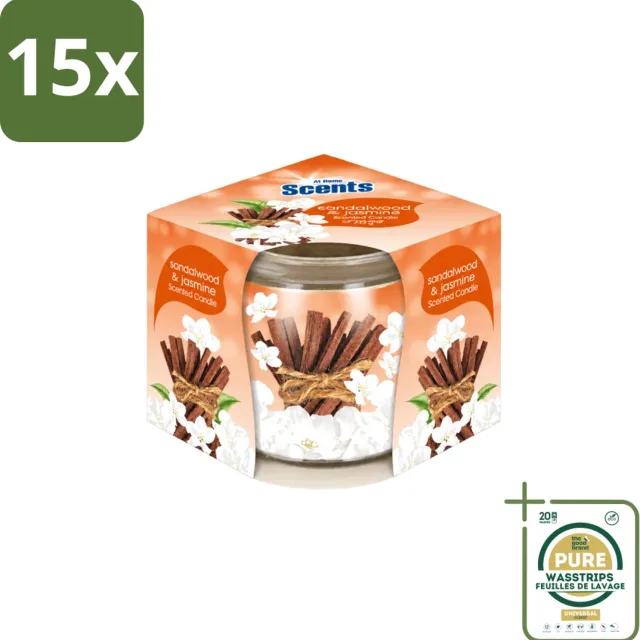 At Home 15 x At Home - Scents - Geurkaars - Sandalwood & Jasmin - 70 g - Wasstrips - Geurkaars - Sandelhout - Jasmijn - Thuisgeur - Rustgevende Geur Bruin