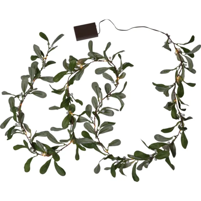 Star Trading LED-bladerenslinger, maretak, decoratieve lichtketting op batterijen, maretak, timer, groen, L 180 cm