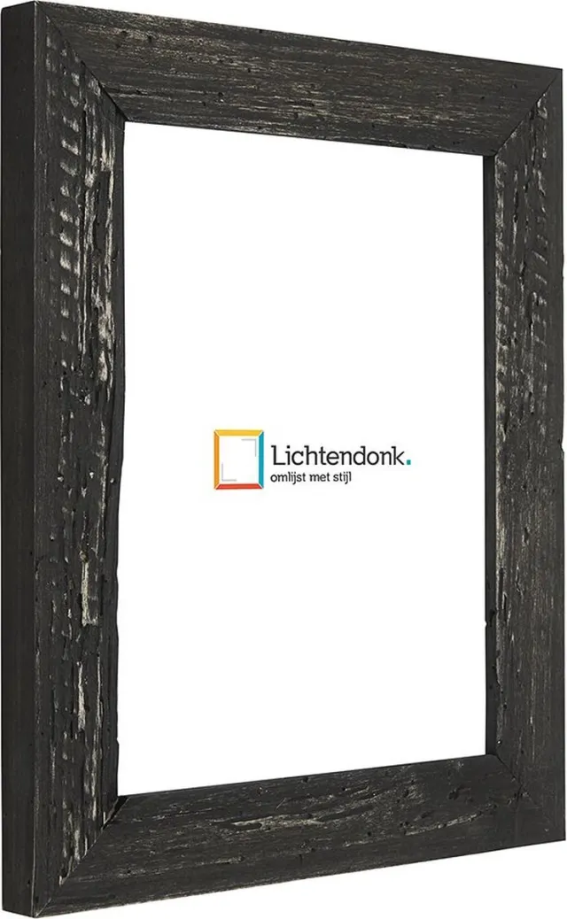 Lichtendonk Fotolijst - Fotokader Zwart Verouderd Hout - met echte houtworm gaatjes - Fotomaat 20x25 - Ontspiegeld ACRYLITE - Art.nr. 1009970520253