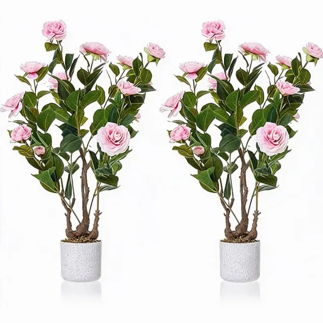 HOERFURIY Roze Kunst Camellia Boom 2 stuks - Jaarronde bloei - Compact decor