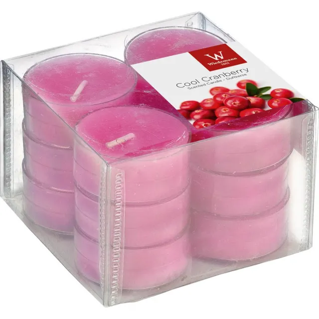 Trend Candles geurtheelichtjes/waxinelichtjes - 12x - cranberry geur - 4 branduren -transparante cup Roze