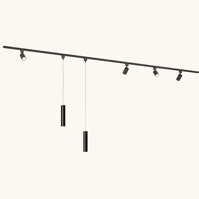LUSENZ Railverlichting Pakket - Recht - 2x 1,5 m rail - 4 railspots - 2 hanglampen - Incl. 2700K GU10 - IP20 - Modulair - 230V - Taros/Belano(M) - Zwart