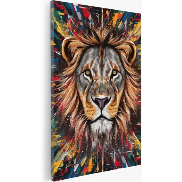 Saammp Canvas Schilderij - Leeuw - kunst - Abstract - Dieren - 40x60 - Foto op canvas - Wanddecoratie - Muurdecoratie Woonkamer - Slaapkamer decoratie - Canvas Print Multicolor