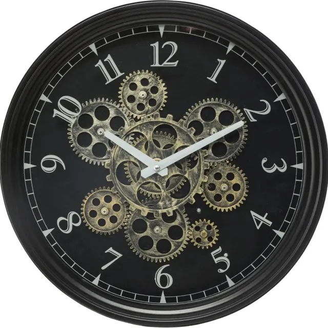 Atmosphera WANDKLOK METAAL MET DRAAIENDE TANDWIELEN - ZWART - DIAMETER 37 CM