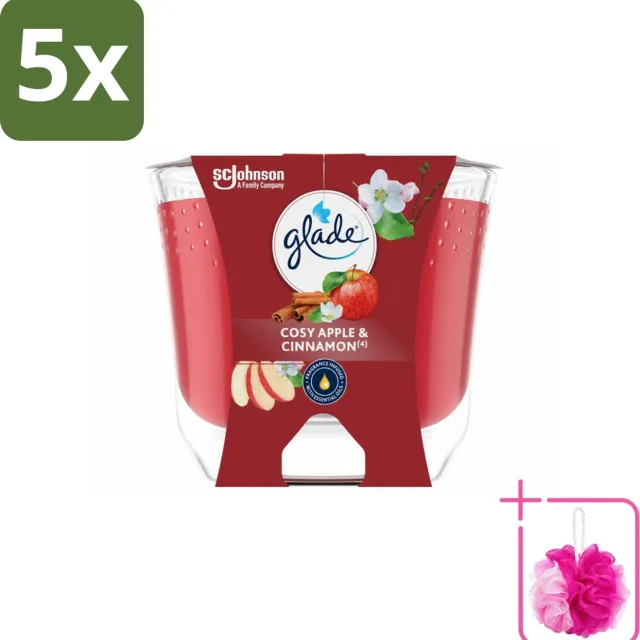 Glade 5 x Glade - Geurkaars Appel Kaneel - 100% Raapzaadwas - 204 g - Bulkverpakking - Geurkaars - Douchemop - Warme geur rood