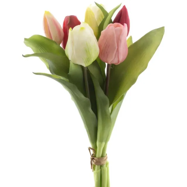 Vermeer 7 kunst tulpen Vermeer-boeket van 7 pink/cream kunsttulpen-Real Touch Vermeer tulip bundle Sally X7 pink/cream 31cm