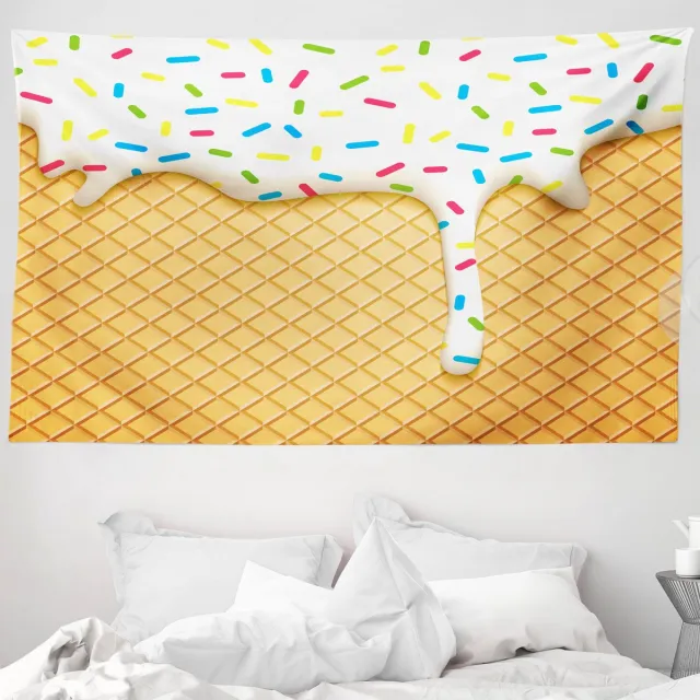 ABAKUHAUS Voedseltapijt, cartoonachtige afbeelding van smeltende ijshoorntjes met gekleurde spikkels, 230 x 140 cm, meerkleurig Veelkleurig