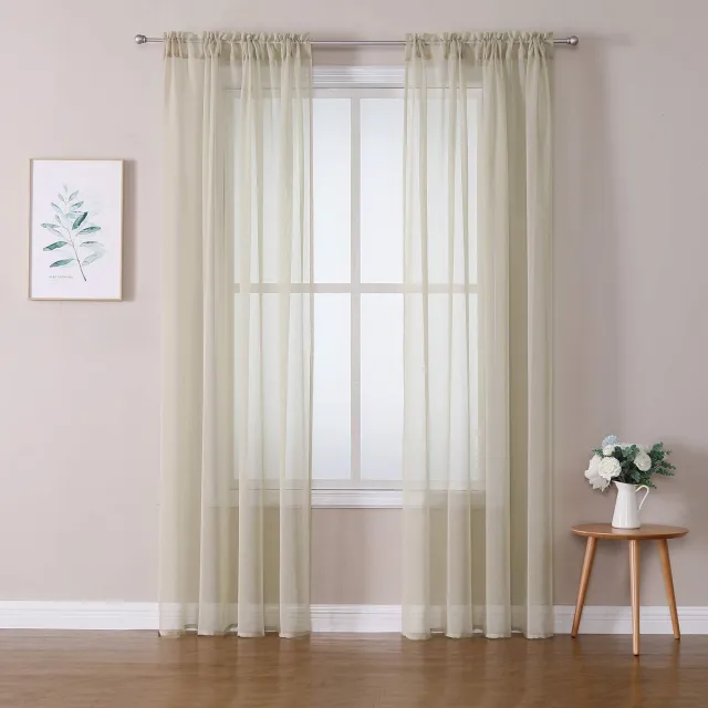 Ibenzoa Transparante Luchtige Polyester Gordijnen met Tunnelzoom voor Slaap- en Woonkamer, Set van 2, Beige, 140 x 245 cm