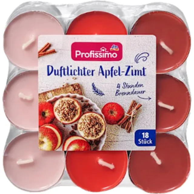 Profissimo Geurtheelichtjes Appel Kaneel - 18 stuks | Geurkaarsjes met Herfst/Winter Geur - Theelichtjes - Branduur: 4h