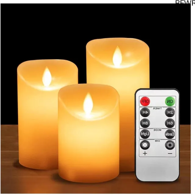 RFWR Set van 3 Led-kaarsen met Flikkerende Vlam - Kerstdecoratie (10 cm, 12,5 cm, 15 cm)