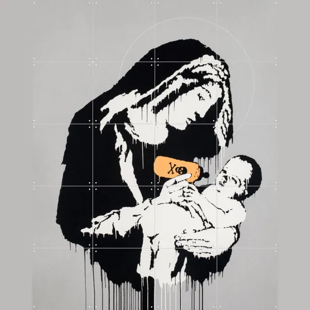 IXXI Toxic Mary, Banksy - 80 x 100 cm - Grote wanddecoratie en posters - Speels, Pop art, Street art, Illustraties, Mancave, Woonkamer, Portretten Zwart en wit / Monochroom / Zwart