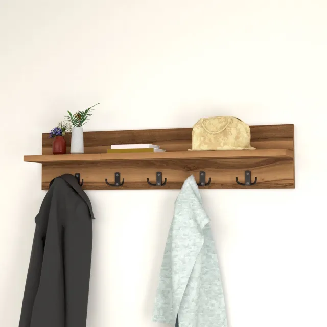 en.casa Wandkapstok Hammarö met plank 80x13x18 cm walnootkleurig