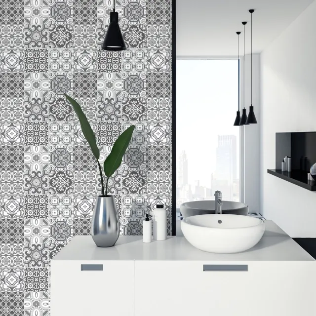 Ambiance Sticker Zelfklevende tegelmuurstickers voor keuken en badkamer - 9 cementtegelstickers, Azulejos Cyndino - 9 stickers, 10x10cm Multi color