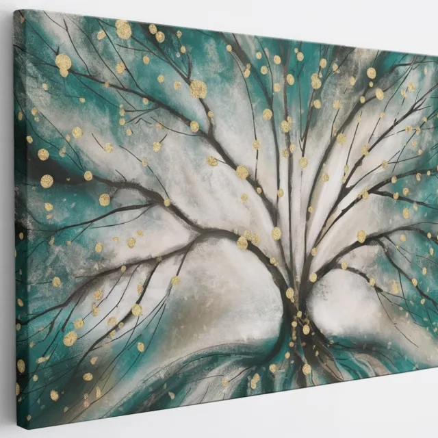 Saammp Canvas Schilderij - Boom met goud - Abstract - 120x80 - Foto op canvas - Wanddecoratie - Muurdecoratie Woonkamer - Slaapkamer decoratie - Canvas Print Multicolor