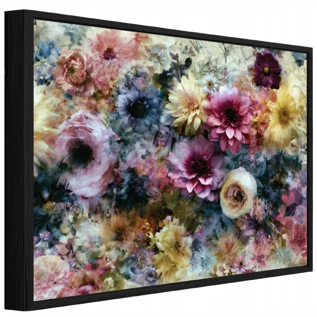 WALLARENA Schilderij op canvas in zwarte lijst - 60x40 cm - rozen in loftstijl - wanddecoratie woonkamer en slaapkamer Veelkleurig
