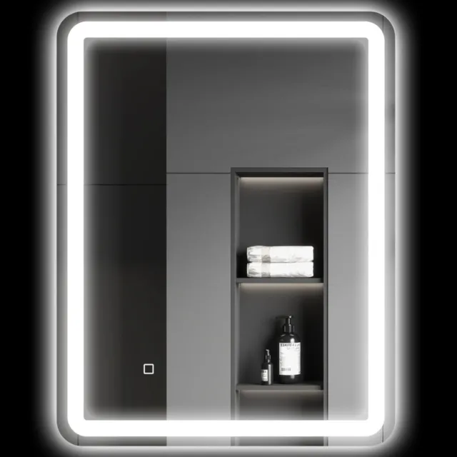 HAUSS SPOLE Badkamerspiegel – LED Verlichting Met Touchbediening En Anti Condens – 70 X 90 Cm – Glas – Zilver – Wandspiegel Met Dimbare Lichtkleuren ['Zilver', 'Silver']