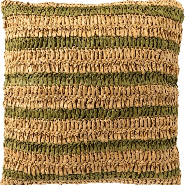 Dutch Decor ANTONY - kussenhoes 45x45 cm - strepen van raffia - Olive Branch - groen, bruin - met rits - zonder binnenkussen Olijfgroen
