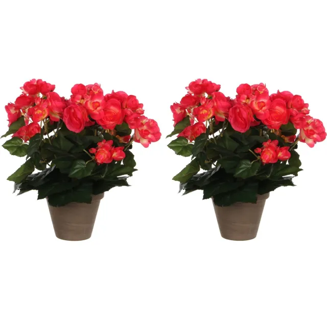 Mica Decorations Mica Decoration Kunstplant - 2x - begonia - roze - in pot - 25 cm - nepplanten