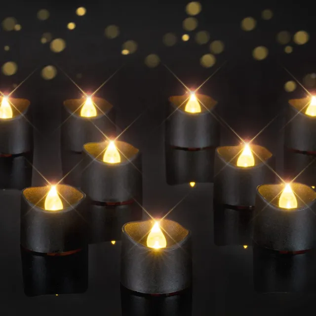 Flintry 12 stuks Halloween zwarte theelichtjes - op batterijen - 200+ uur - vlamloze, flikkerende elektrische LED-theelichtjes - Halloween themafeest - tafeldecoratie voor bruiloften - vakantiedecoratie