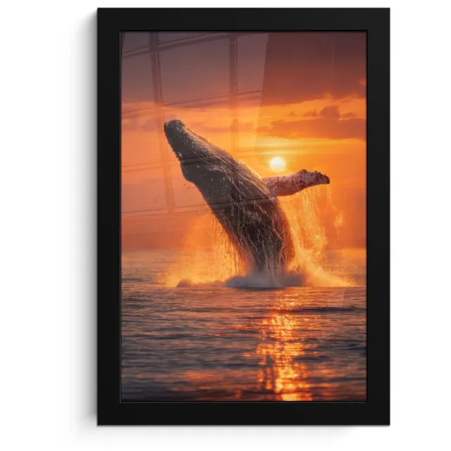 FrameYourWall Poster in lijst - Fotolijst 20x30 cm - Posters - Walvis - Zon - Zee - Posterlijst zwart - Decoratie - Wanddecoratie woonkamer - Muurdecoratie slaapkamer