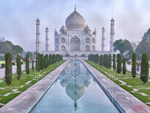 IXXI India Taj Mahal, Seaways - 80 x 60 cm - Grote wanddecoratie en posters - Fotografie, Gemengde Technieken, Schilderijen, Eetkamer, Woonkamer Groen / Blauw / Wit