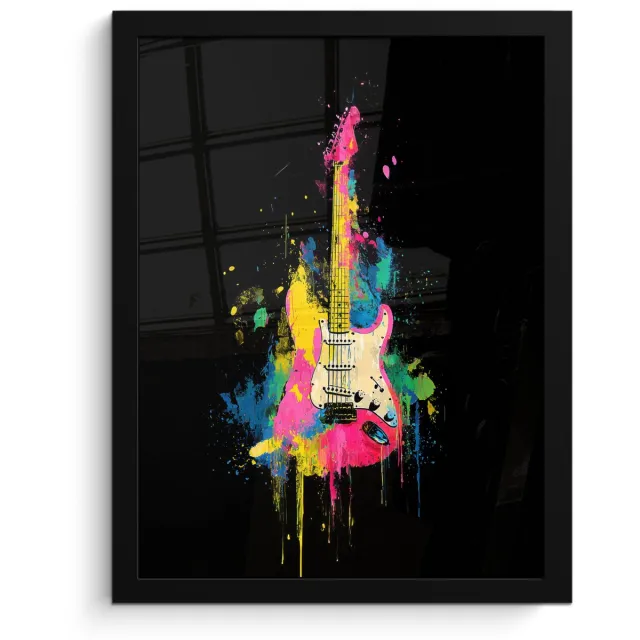 FrameYourWall Poster in lijst - Fotolijst 30x40 cm - Posters - Gitaar - Kleurrijk - Verf - Posterlijst zwart - Decoratie - Wanddecoratie woonkamer - Muurdecoratie slaapkamer