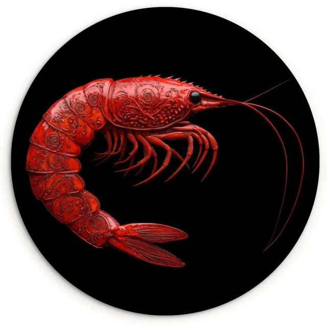 WallCircle Wandcirkel 150x150 cm - Muurcirkel Garnaal - Rood - Dieren - Muurdecoratie woonkamer - Wanddecoratie slaapkamer - Kamer decoratie accessoires - Ronde schilderijen