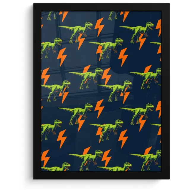 FrameYourWall Poster in lijst - Fotolijst 30x40 cm - Posters - Bliksemschichten - Oranje - Dinosaurussen - Posterlijst zwart - Decoratie - Wanddecoratie woonkamer - Muurdecoratie slaapkamer