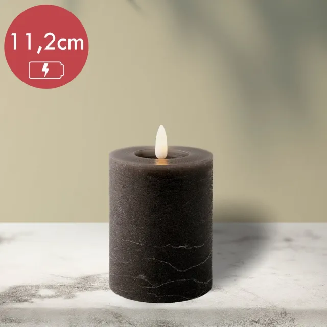 Lumineo LED kaars wax grijs met vlam-effect voor binnen 7 x 11,2cm