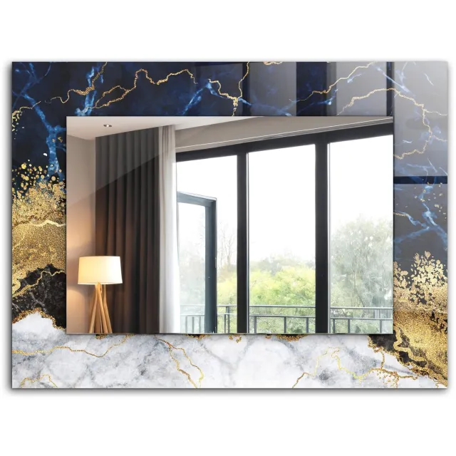 TULUP Spiegel - Vierkante vorm Spiegel - op gehard Glas - Marmer abstractie - 80 x 60 cm - Design Spiegel - Inloopkastspiegel – Badkamerspiegel - Toiletspiegel - Make-up Spiegel - Top Kwaliteit Spiegel - Eenvoudige installatie