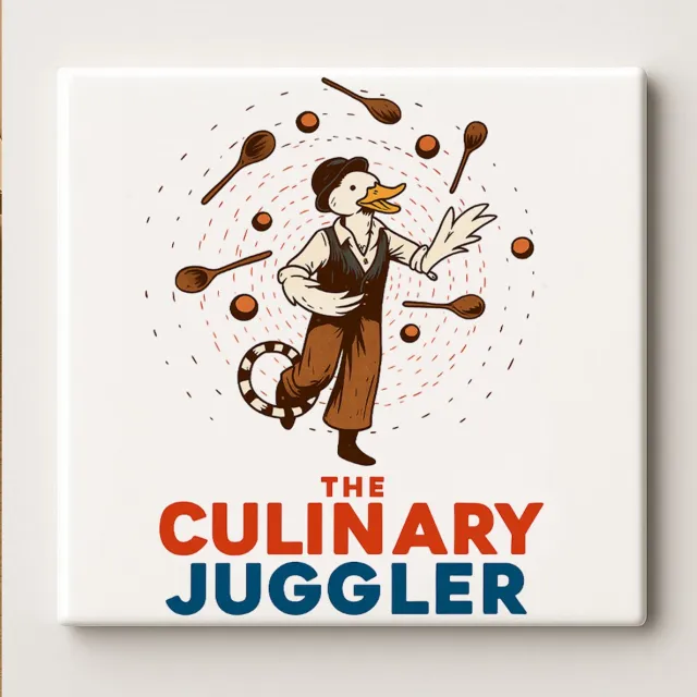 Nevolis The Culinary Juggler Keramische Tegel 15x15 cm – Grappige Chef Eend Ontwerp – Unieke Keuken Wanddecoratie & Perfect Cadeau voor Kookliefhebbers Multi Color