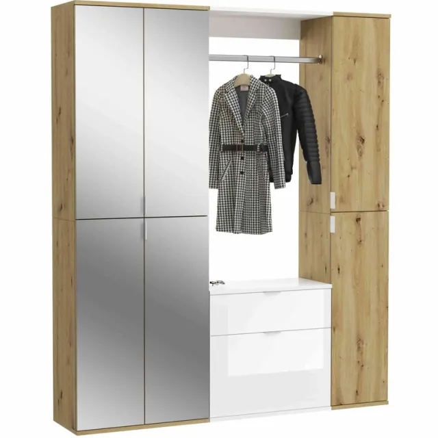 Furnilux ProjektX garderobe-opstelling eiken decor, spiegel - 152x193x34cm Eiken, Wit
