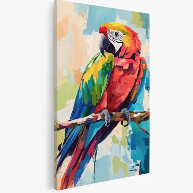 Saammp Canvas Schilderij - Abstracte Papegaai op tak - Natuur - Dieren - 20x30 - Foto op canvas - Wanddecoratie - Muurdecoratie Woonkamer - Slaapkamer decoratie - Canvas Print Multicolor