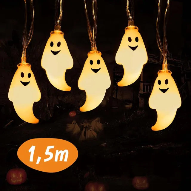 Happy Happenings Halloween Lichtsnoer - 1,5M - 10 Spookjes Lampjes - Halloween Decoratie Licht - Verlichting - Versiering - Lampjes Slinger - Led Lights