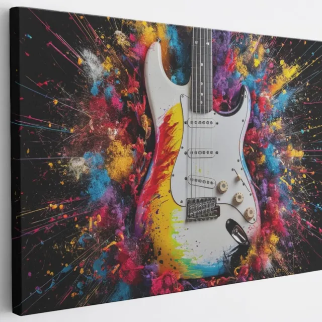 Saammp Canvas Schilderij - Gitaar - Abstract - 45x30 - Foto op canvas - Wanddecoratie - Muurdecoratie Woonkamer - Slaapkamer decoratie - Canvas Print Multicolor