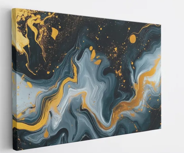 Saammp Canvas Schilderij - Vloeibaar - Blauw - Abstract kunstwerk - 120x80 - Foto op canvas - Wanddecoratie - Muurdecoratie Woonkamer - Slaapkamer decoratie - Canvas Print Multicolor