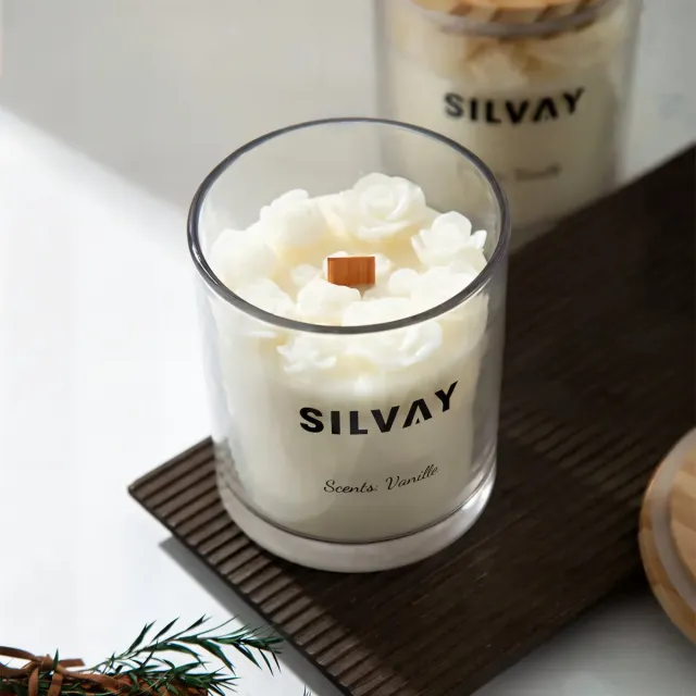 Silvay Luxe Handgemaakte Geurkaars in Roosvorm – Vanille – Sojawas – Uniek Cadeau / Verjaardag witt