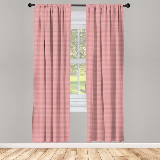 ABAKUHAUS geruit raamgordijnen – 2-delige set – koraal-wit 75x245 cm – roedezak Koraalwit
