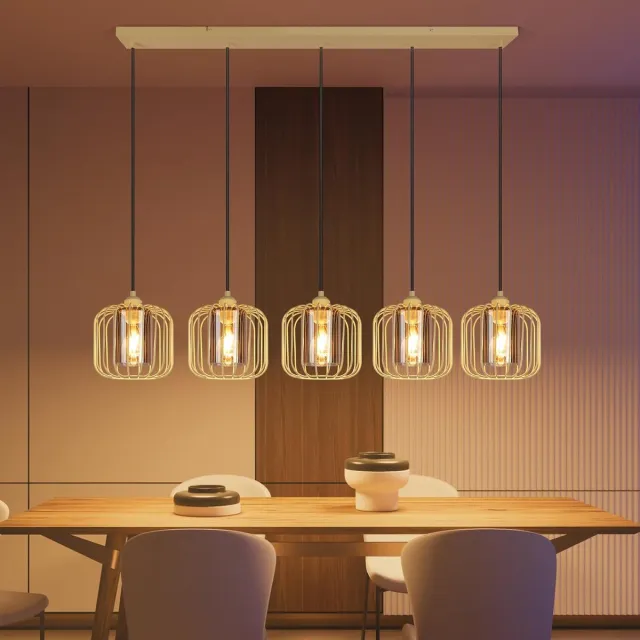 Glitzerlife Hanglampen - vintage industrieel design - 5xE27 - hoogte verstelbaar - glazen hanglamp met metalen frame - Ø100cm - zwart - hanglampen eetkamer woonkamer Maangeel
