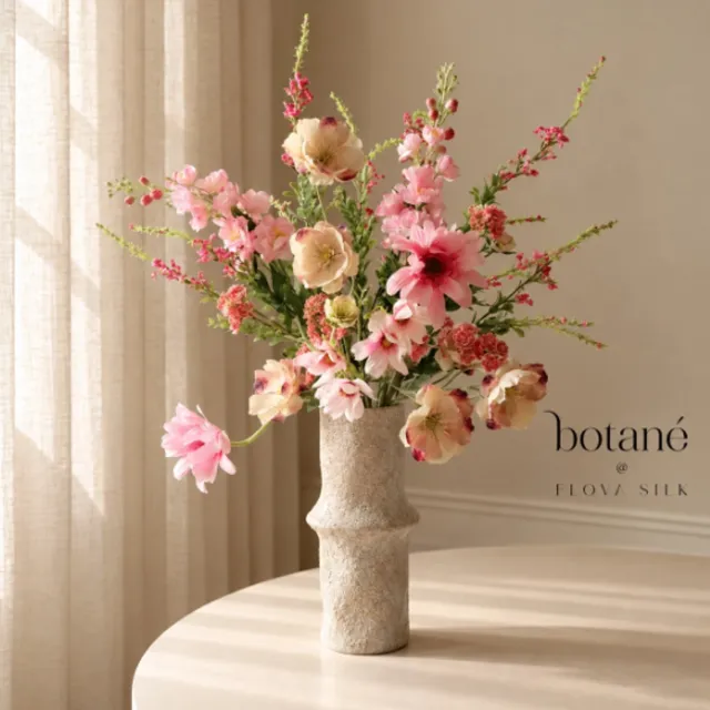 Flova Silk Botané by Flova Silk- Premium Luxe Zijden bloemen, Veld Bloemenboeket Roze - Kunstbloemen Arrangement - Wedding, Bridal & Romantische Woondecoratie Roze, creme , wit en groen