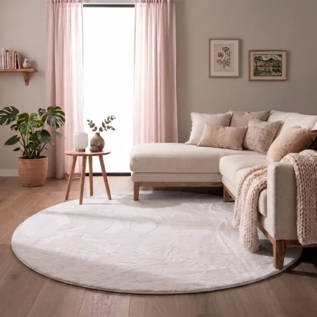 NATURL. Rond laagpolig vloerkleed - Cozy Wit - Ø 230cm
