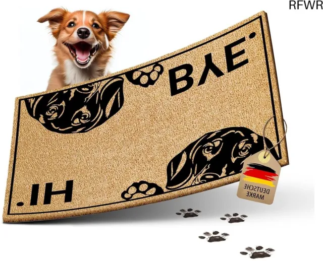 RFWR Grappige Kokos Voetmat voor Honden - Antislip en Duurzaam | 60x40cm | Ideaal voor Buiten en Binnen 07 Hi & Bye - Hond 02